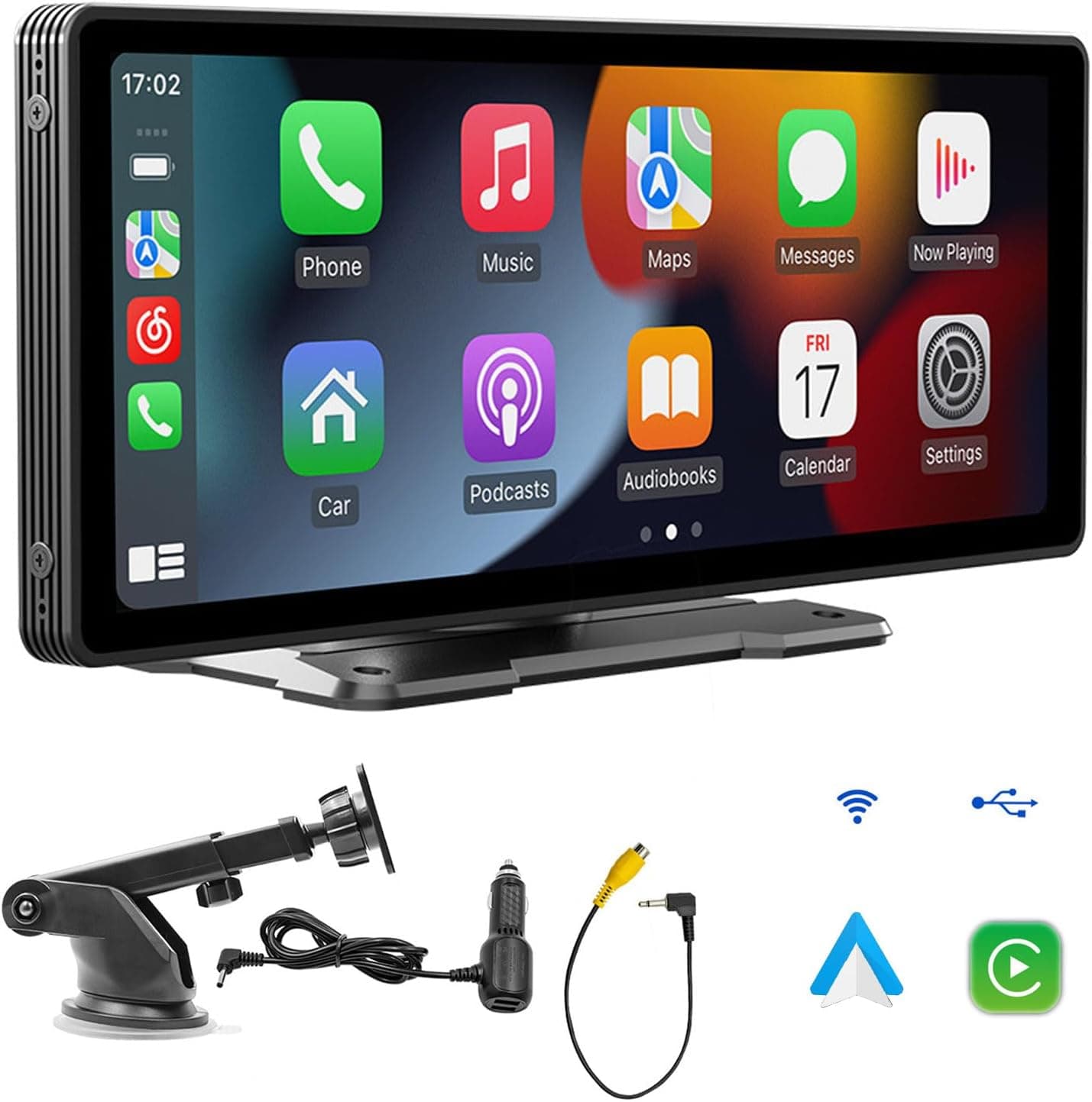 Sunweyer CarPlay قابل حمل و صفحه نمایش قابل حمل Autoradio با نمایشگر بی سیم Android Auto ، صفحه لمسی 9.3 اینچ IPS HD ، پشتیبانی دوربین پشتیبان 1080p و فرستنده بلوتوث/AUX/FM - مدل کالا