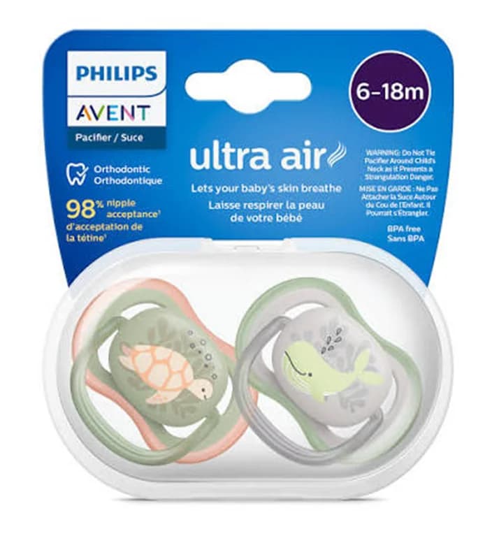 پستانک الترا ایر 6 تا 18 ماه فیلیپس اونت Philips Avent طرح نهنگ و لاکپشت مدل SCF085/60 — تصویر ۳