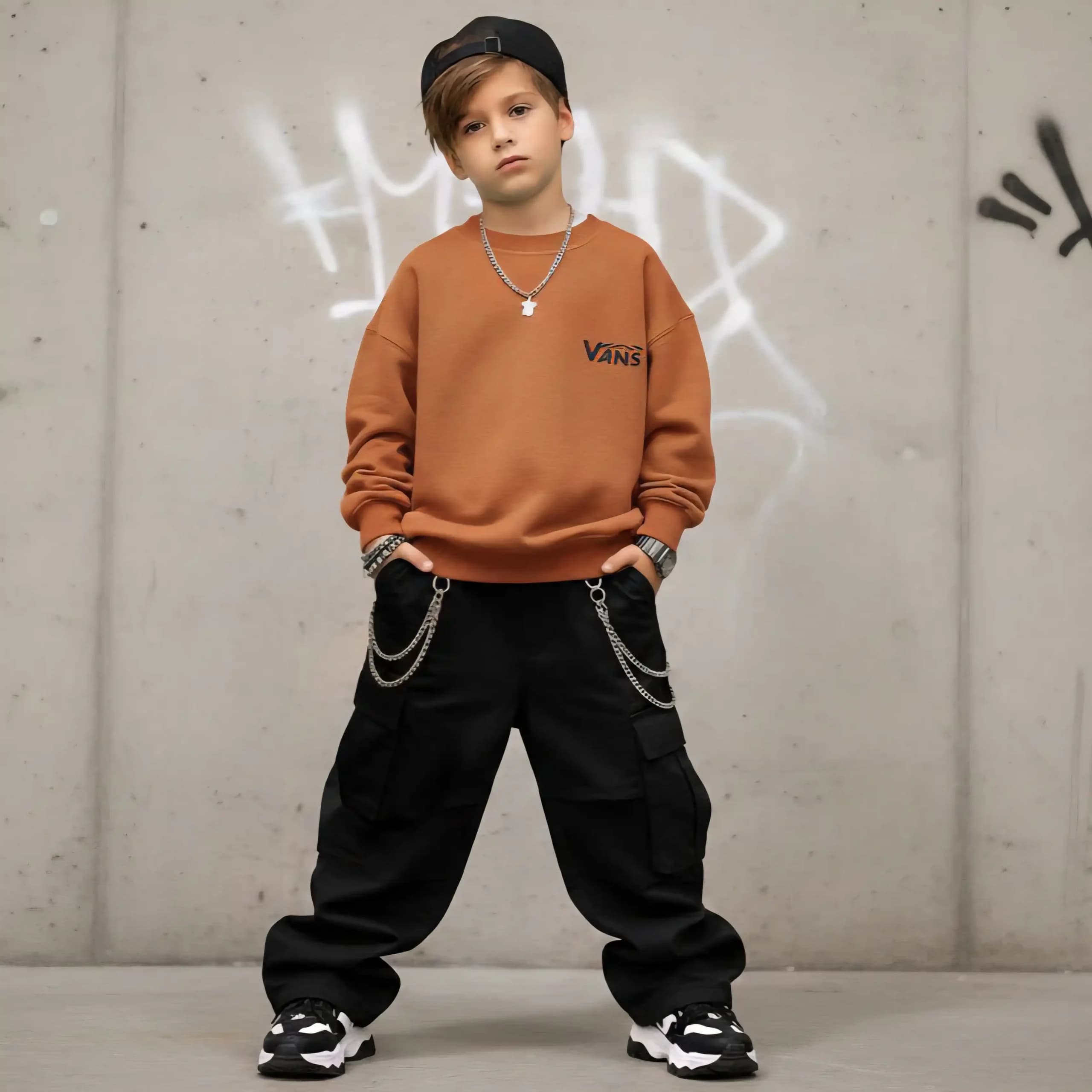 بلوز وارداتی اسپرت بچگانه مدل VANS رنگ قهوه ای(3-10سال) — تصویر ۲
