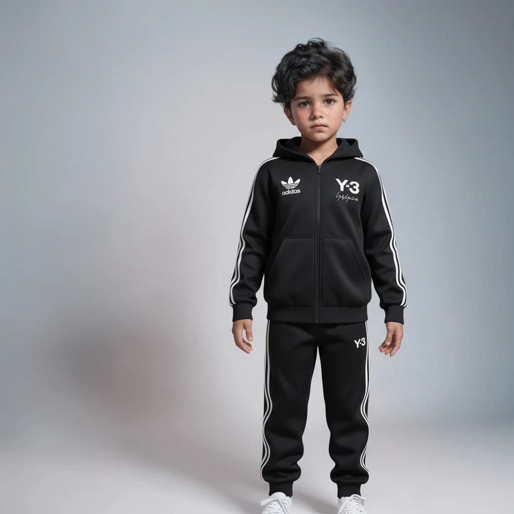 ست سویشرت و شلوار نخی بچگانه تو کرکی مدل Y-3 رنگ مشکی-سفید(سایز50-55) — تصویر ۱۰