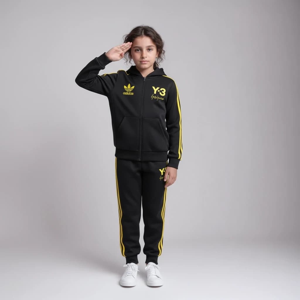 ست سویشرت و شلوار نخی بچگانه تو کرکی مدل Y-3 رنگ مشکی-زرد(سایز50-55) — تصویر ۴