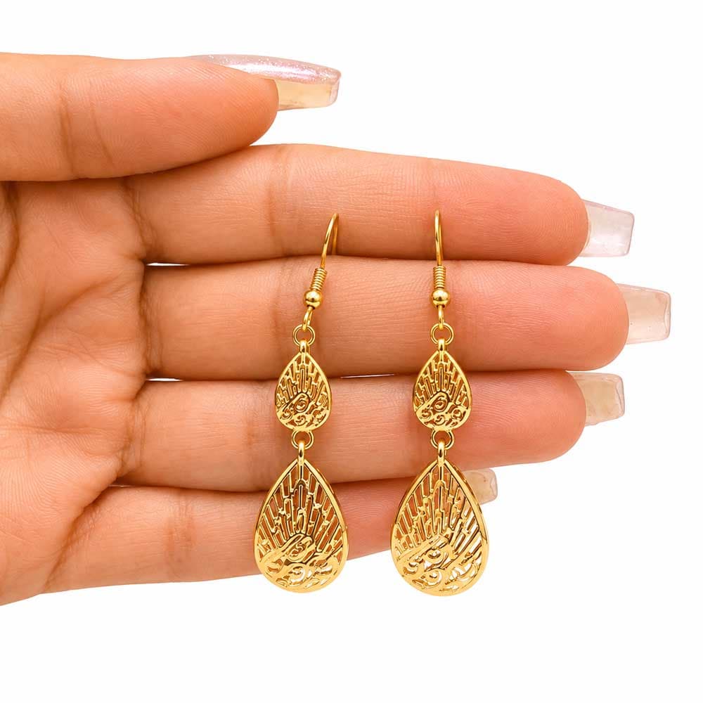 گوشواره آویز طرح طلا مدل اشک دوتایی کد TP-ER-005 — تصویر ۷