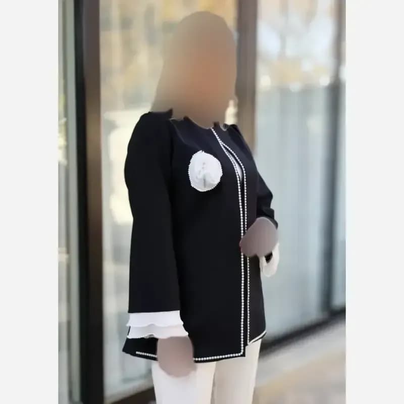 کت نیلوفر کرپ مازراتی بلند رنگ مشکی و سرخابی — تصویر ۷