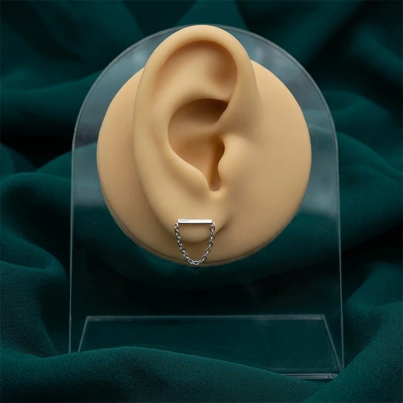 گوشواره زنجیری نقره 925 زنانه آبکاری رودیوم طرح مستطیل