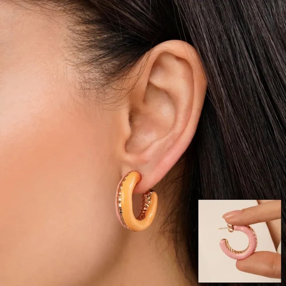 گوشواره ژوپینگ دخترانه طلایی مینا کاری