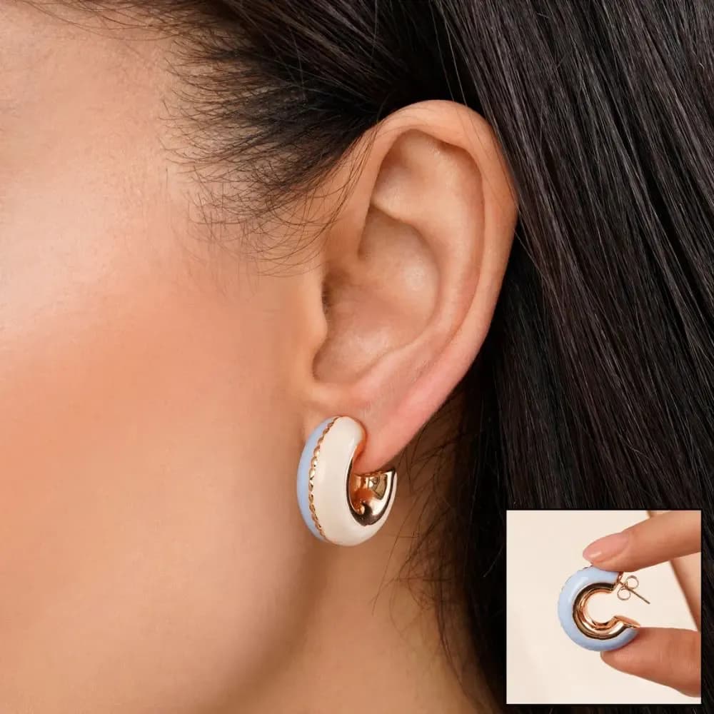 گوشواره آبی سفید ژوپینگ طلایی مینا کاری