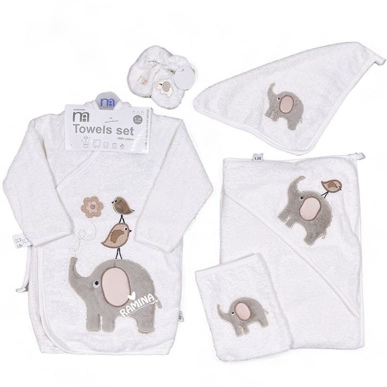 ست حوله 5تکه نوزاد طرح فیل و گنجشک برندMothercare (مدل کیمونو) — تصویر ۲