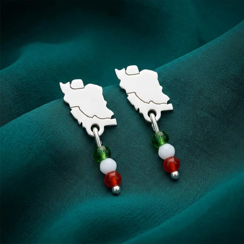 گوشواره نقره 925 نقشه ایران با نگینهای رنگ پرچم ایران