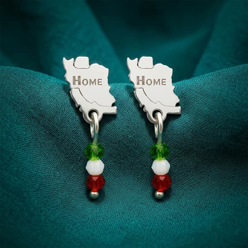 گوشواره نقره 925 ایران (Home) با نگین به رنگ پرچم ایران
