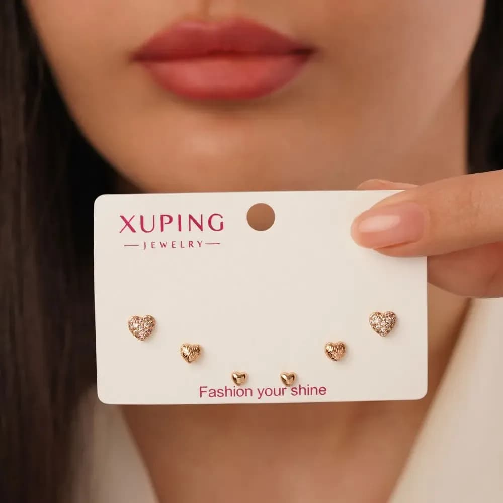 گوشواره ژوپینگ 3جفتی قلبی ترند