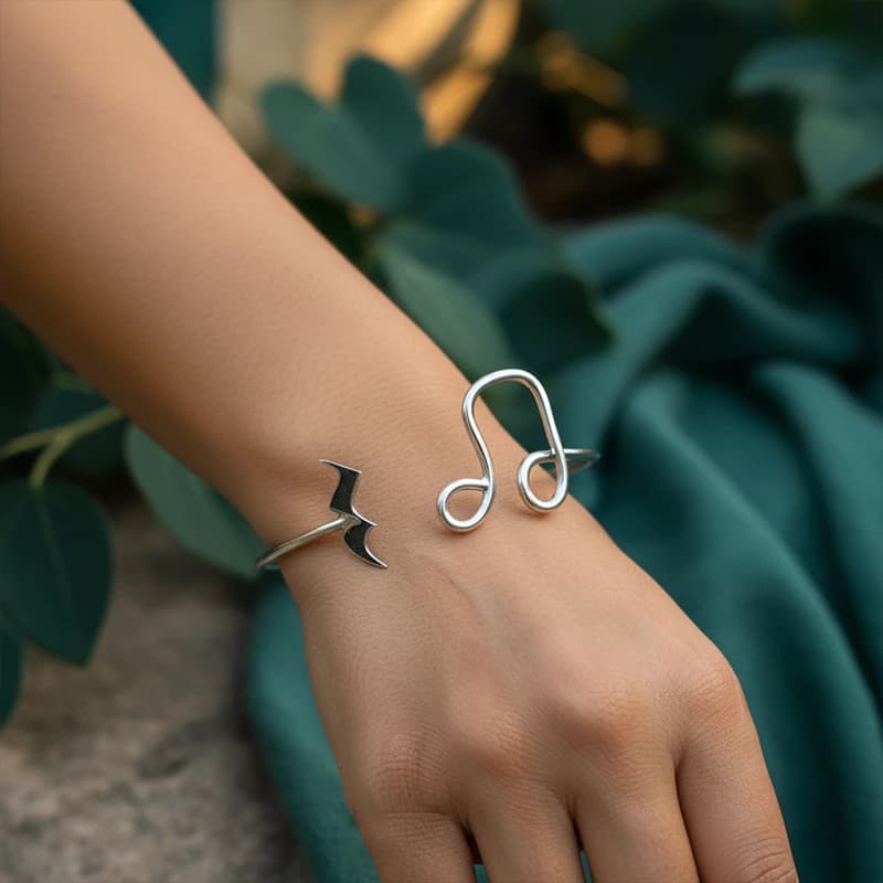 بنگل نقره 925 زنانه و مردانه طرح نت موسیقی و سکوت — تصویر ۳