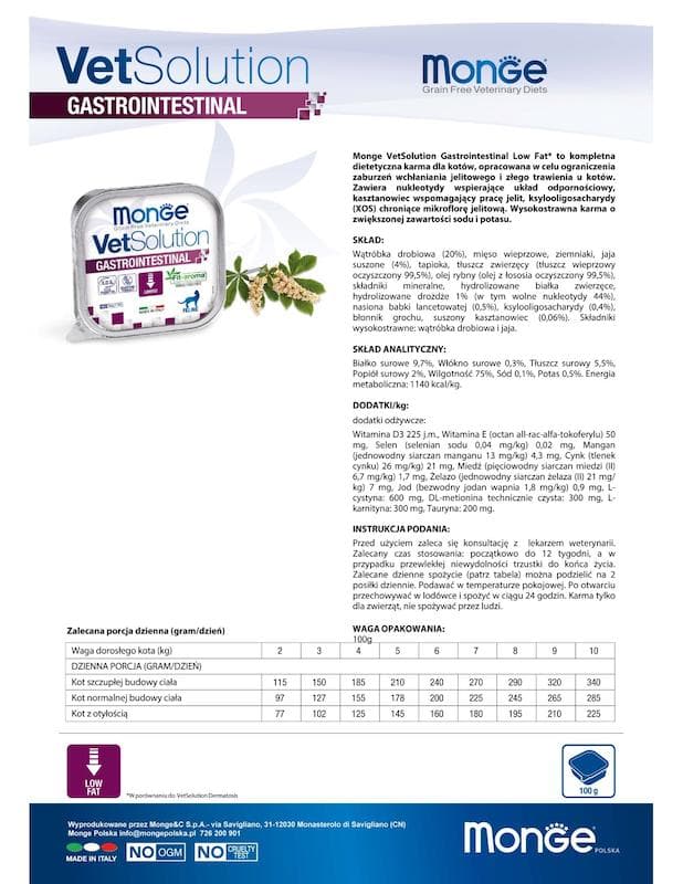 ووم گربه مونژه مدل Gastrointestinal (MONGE VetSolution Gastrointestinal) — تصویر ۶