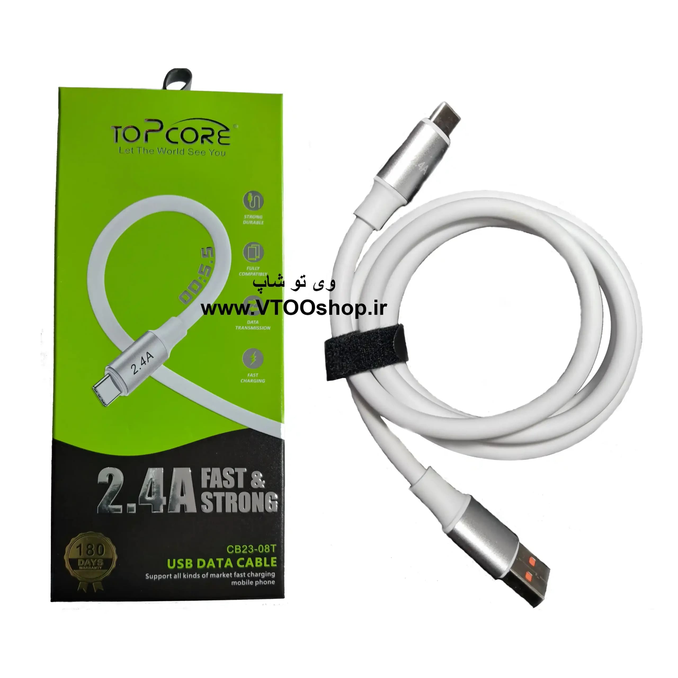 کابل شارژ USB به تایپ C برند TopCore (فست شارژ و دیتادار) — تصویر ۶