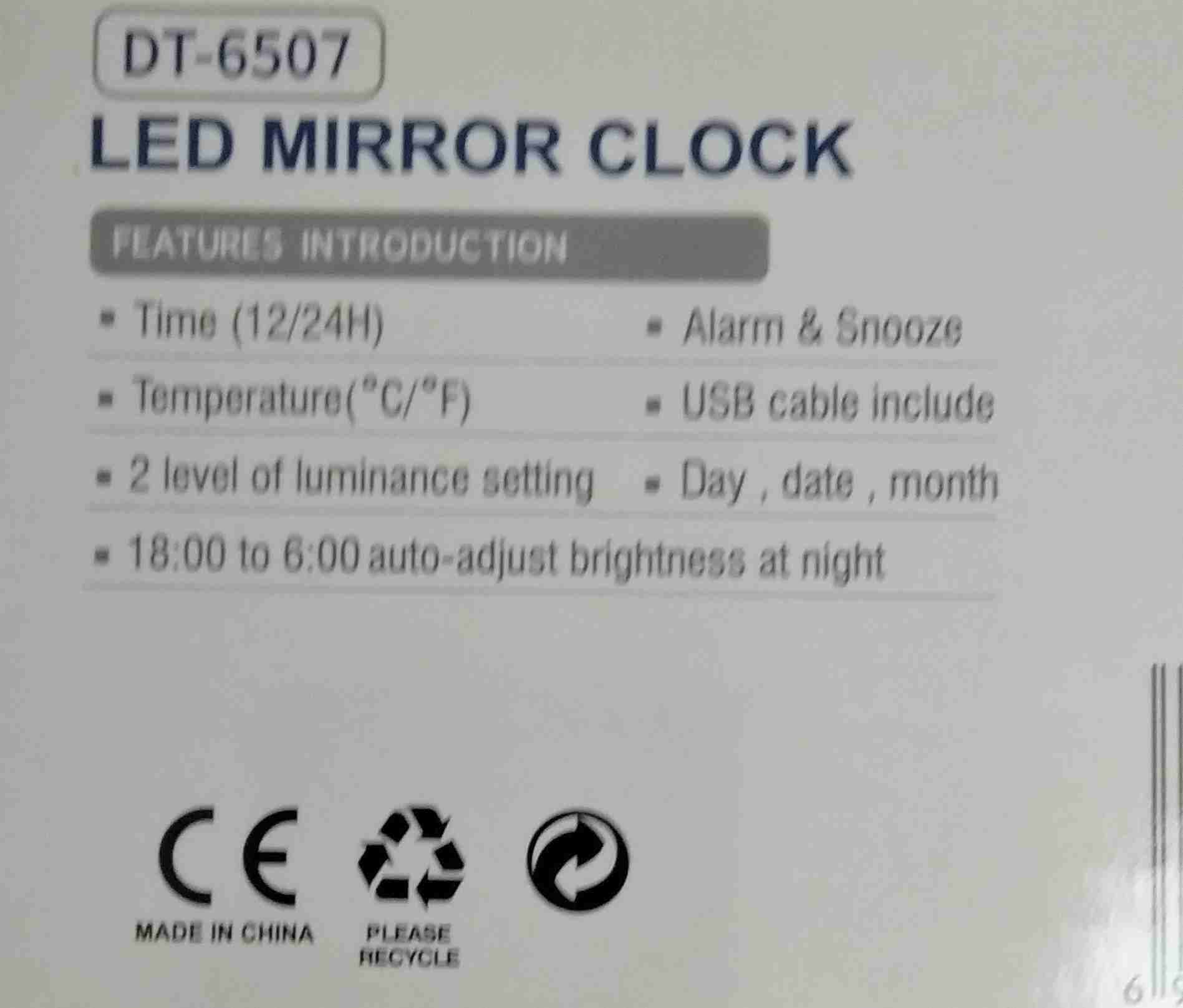 ساعت دیجیتال رومیزی زنگدار آینه ای مدل DT6507 — تصویر ۵