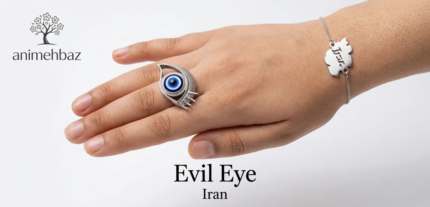 انگشتر چشم زخم نقرهای نگیندار مدل مژهدار