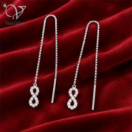 گوشواره نقره ۹۲۵ بخیه‌ای طرح بی‌نهایت نگین‌دار کد 21688 — تصویر ۳
