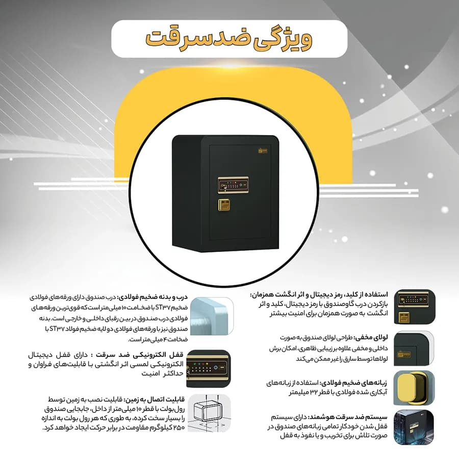 گاوصندوق بزرگ خانگی لمسی و اثرانگشتی مدل 1000LF — تصویر ۵
