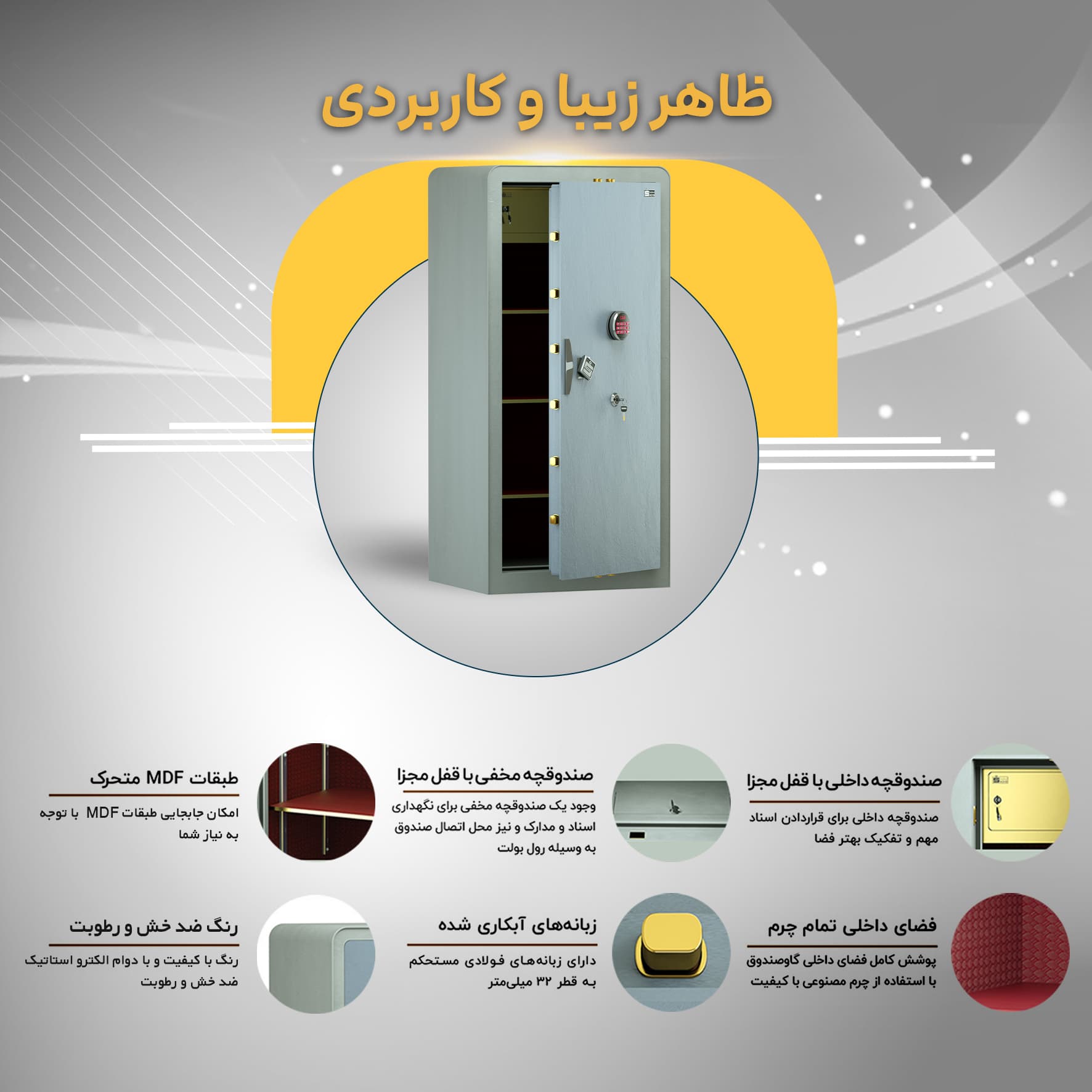 گاوصندوق 1000 مدل Pro Max سدید با قفل PRO — تصویر ۸