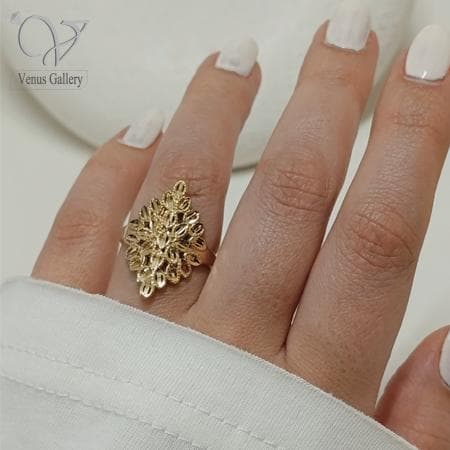 انگشتر زنانه طلاروس تمام تراش مدل لوزی طرح طلا کد 16552 — تصویر ۲