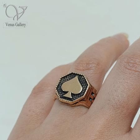 انگشتر مردانه طلاروسی مدل آس پیک کد16123 — تصویر ۲