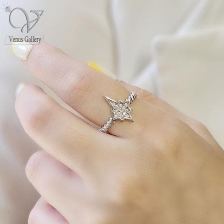 انگشتر نقره ظریف دخترانه مدل ستاره دنباله دار کد 15564 — تصویر ۴