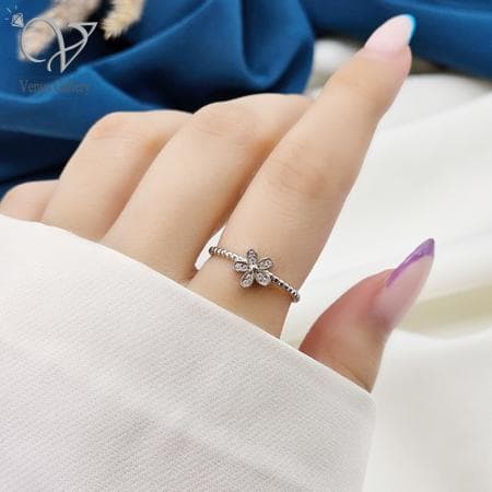 انگشتر نقره دخترانه مدل گل پنج برگ کد 15342 — تصویر ۲