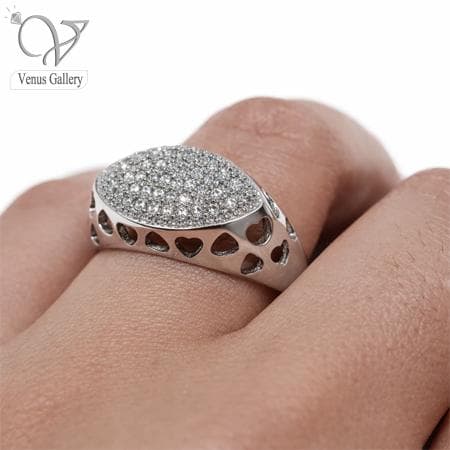انگشتر نقره مردانه جواهری با رکاب قلب کد 14604 — تصویر ۴