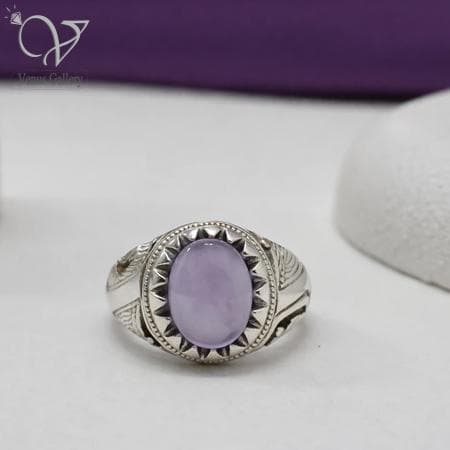 انگشتر نقره مردانه رکاب دستساز سنگ عقیق یاسی اصل کد 13265 — تصویر ۷