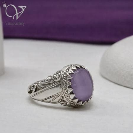 انگشتر نقره مردانه رکاب دستساز سنگ عقیق یاسی اصل کد 13265 — تصویر ۹