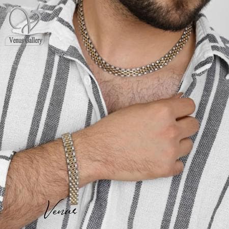 ست دستبند و گردنبند رولکس مردانه کد 6354