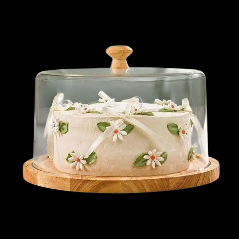 ظرف سرو کیک گرد پایه چوبی لیمون کد 2518