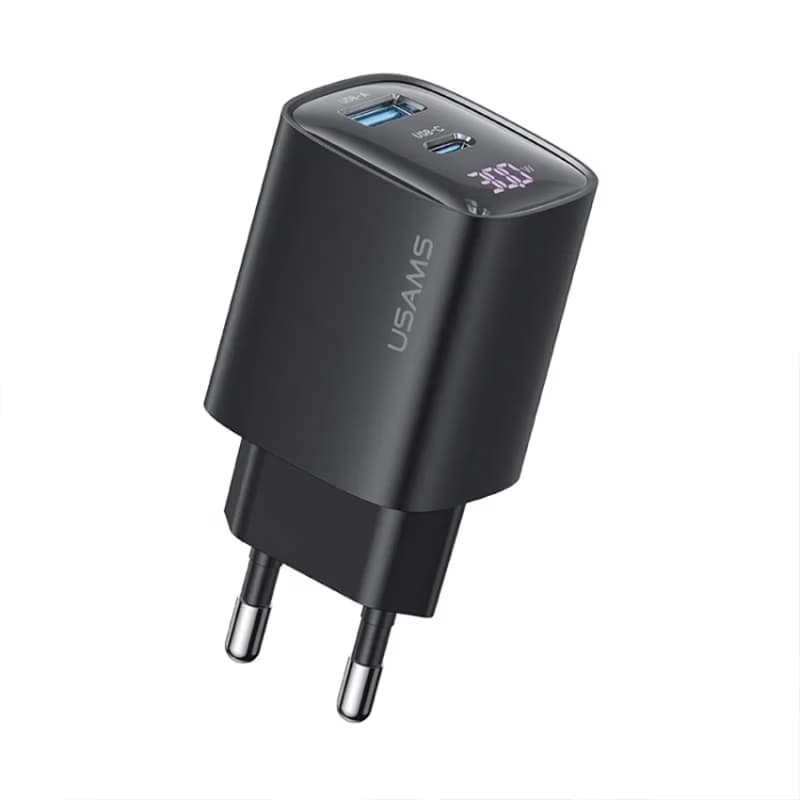 شارژر دیواری یوسمز USAMS CC229 مدل XC Series؛ شارژر سریع 30 وات GaN با نمایشگر دیجیتال