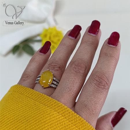 انگشتر نقره زنانه با سنگ عقیق زرد و دعای شرف الشمس کد 5954 — تصویر ۶