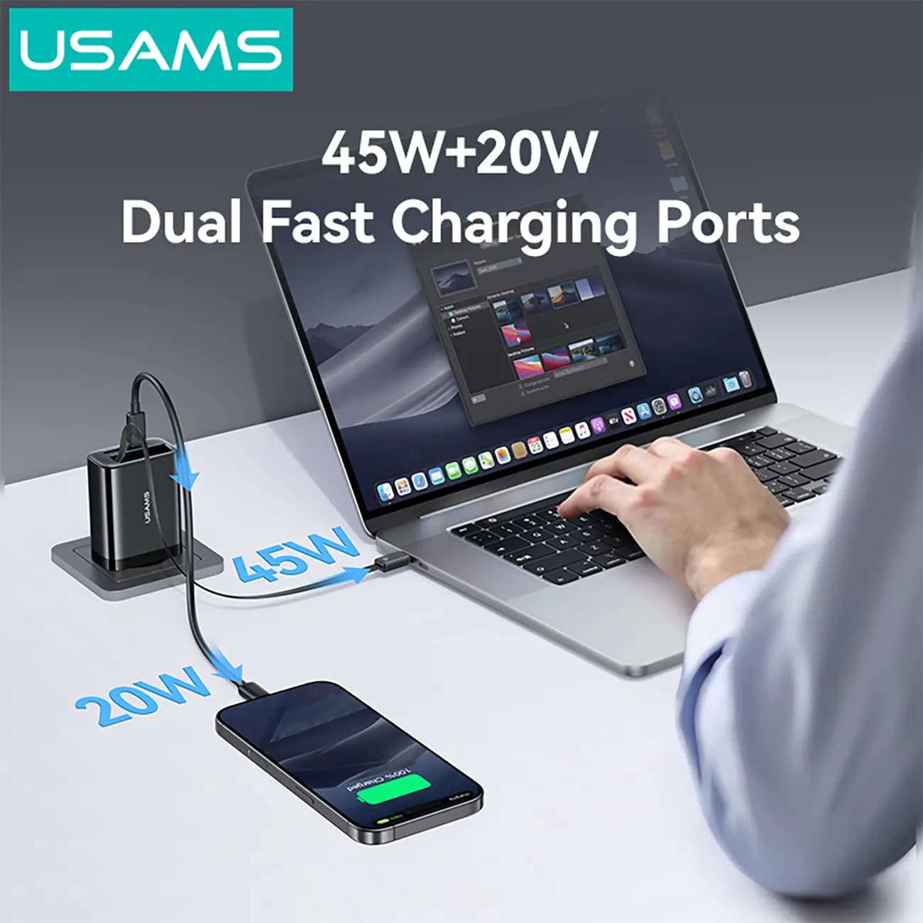 شارژر دیواری 65 وات یوسمز USAMS CC299 — تصویر ۱۱