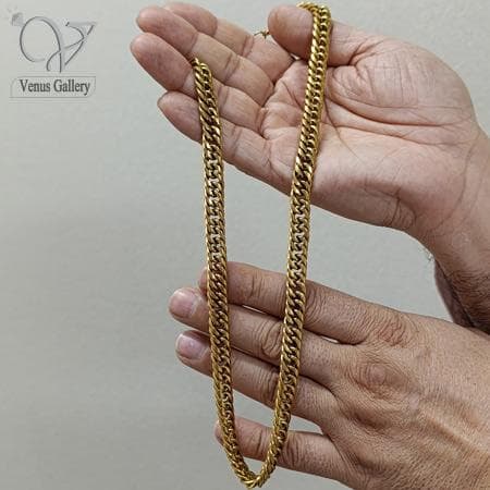گردنبند کارتیر استیل مردانه ضخیم و طلایی کد 9176 — تصویر ۳