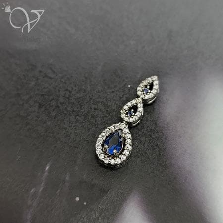 سرویس نقره نگین آبی زنانه طرح اشکی کد 5858 — تصویر ۴