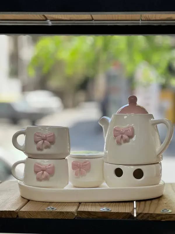 ست چای خوری سرامیکی 2 نفره مدل پاپیونی با قوری و وارمر — تصویر ۸