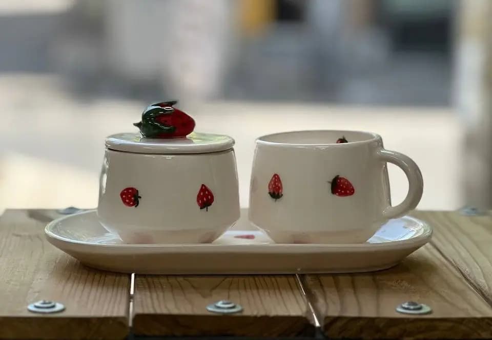 ست چای خوری 1 نفره سرامیکی مدل توت فرنگی — تصویر ۴