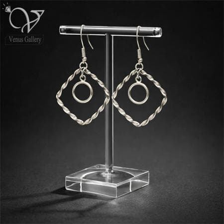 گوشواره نقره دخترانه طرح لوزی ، دایره تراش کد 5767 — تصویر ۵