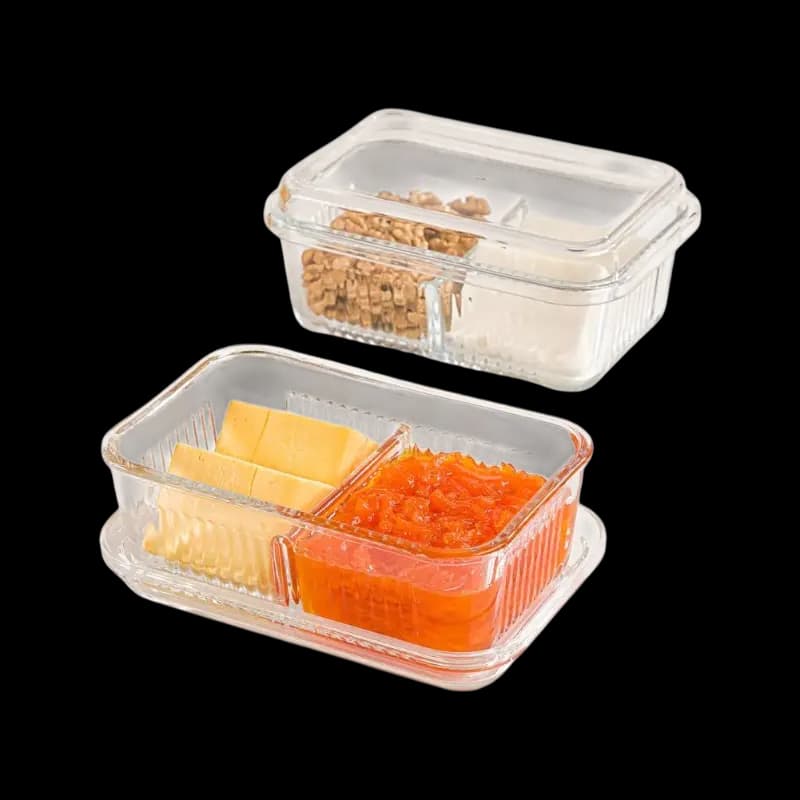 ظرف شیشه ای 2 خانه با درب اکرولیک لیمون کد 2256
