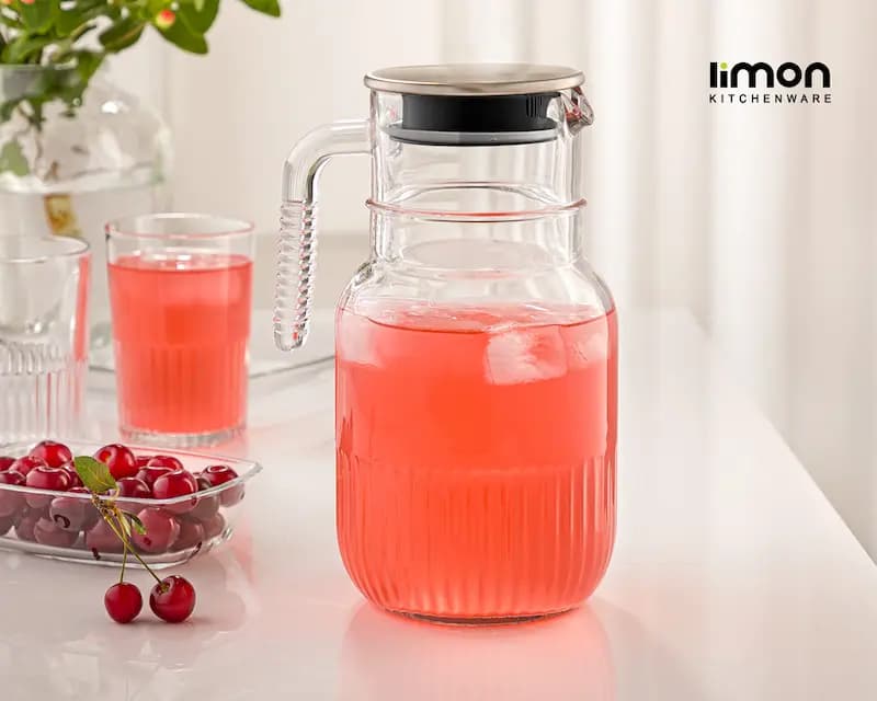 پارچ شیشه ای شیار دار 1/5 لیتری درب استیل لیمون — تصویر ۹