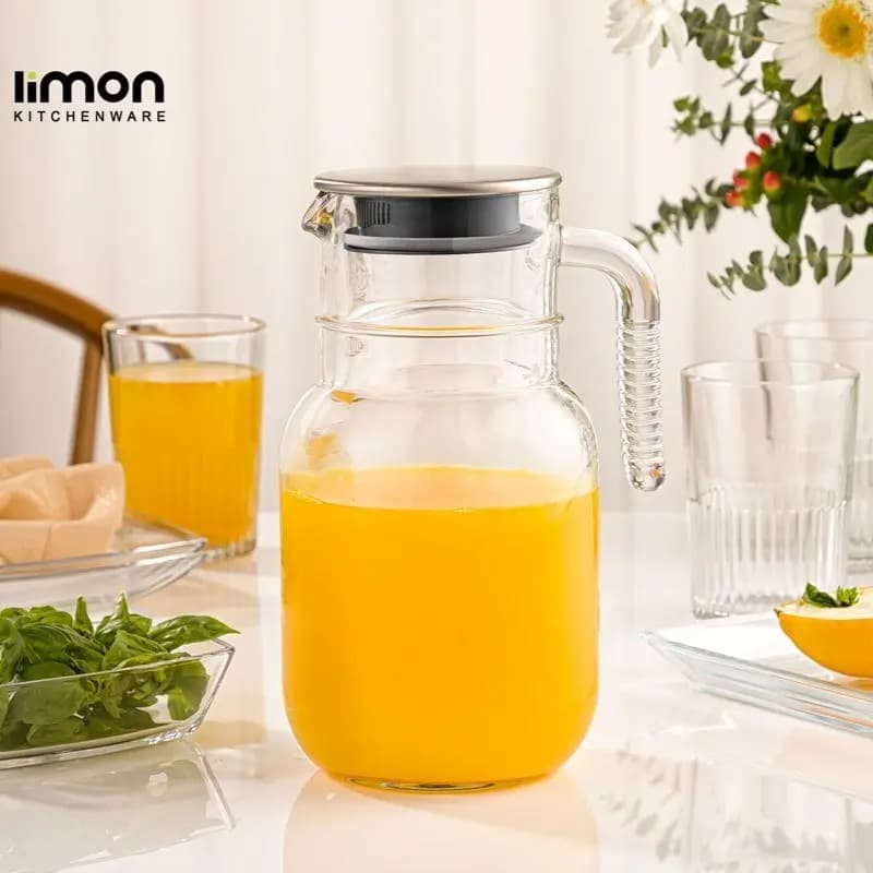 پارچ شیشه ای شیار دار 1/5 لیتری درب استیل لیمون — تصویر ۶