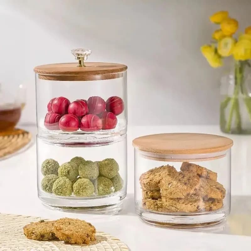 ظرف شکلات خوری 2 طبقه با درب چوبی لیمون کد 2167 — تصویر ۶
