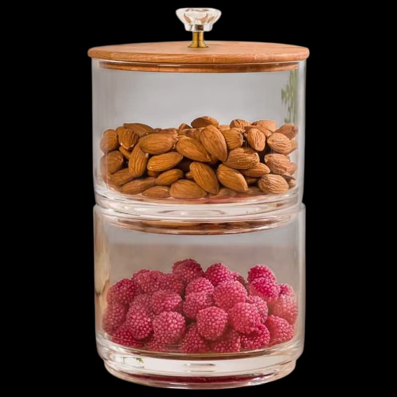 ظرف شکلات خوری 2 طبقه با درب چوبی لیمون کد 2167