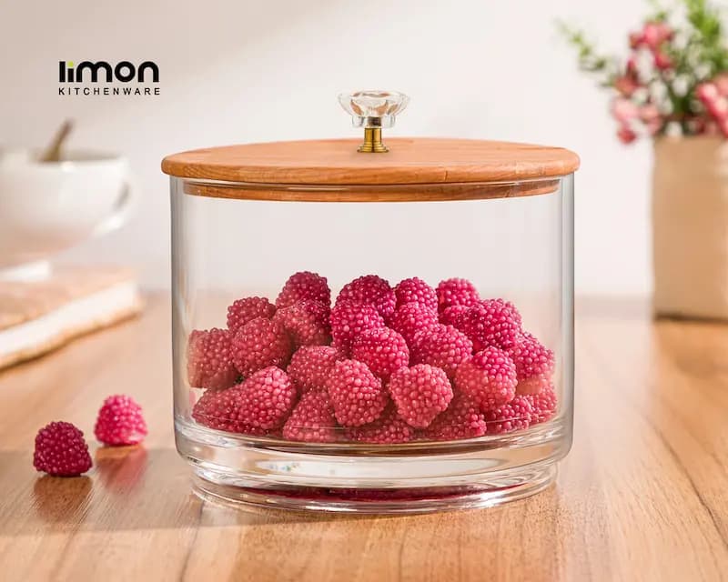 ظرف شکلات خوری 1 طبقه با درب چوبی لیمون کد 2178 — تصویر ۲