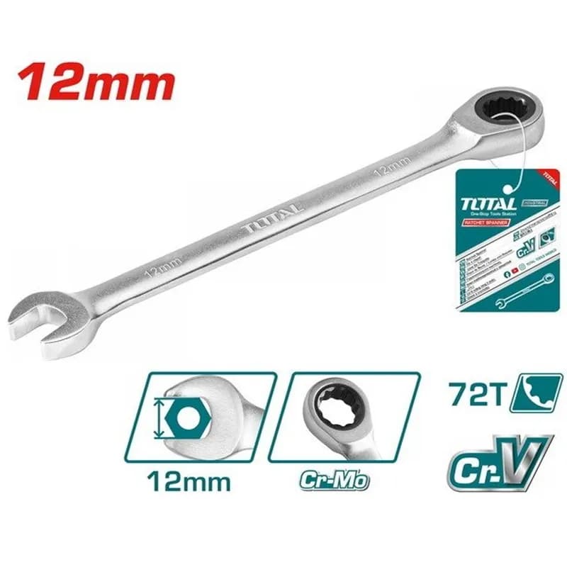 آچار یک سر تخت یک سر رینگ جغجغه 12MM توتال TOTAL-TCSPAR121 سایز ۱۲