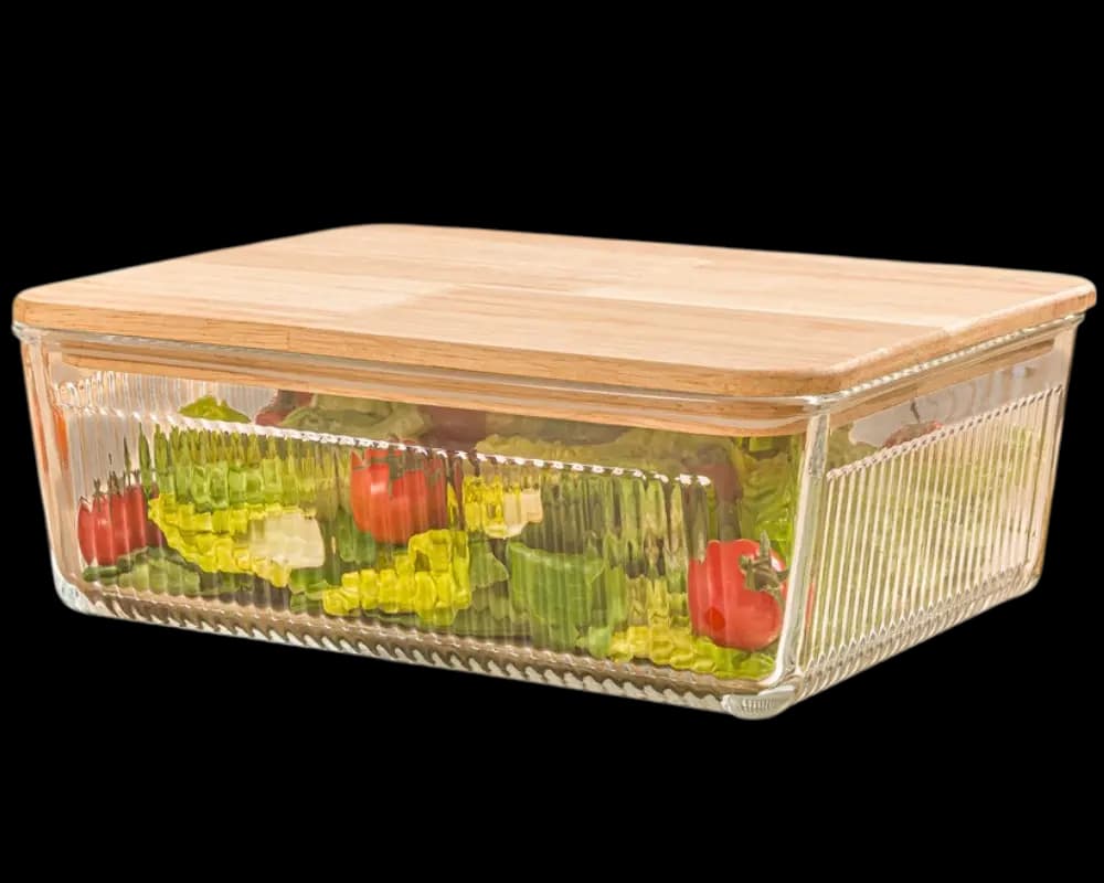 ظرف شیشه ای 2.25 لیتری شیاردار درب چوبی لیمون