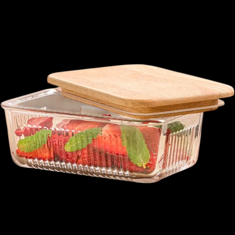 ظرف شیشه ای 450 میلی شیاردار لیمون با درب چوبی — تصویر ۷