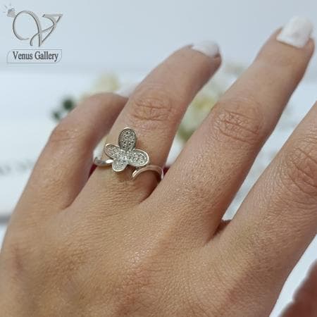 انگشتر نقره دخترانه ظریف و پرنگین طرح سنجاقک کد 5329 — تصویر ۹