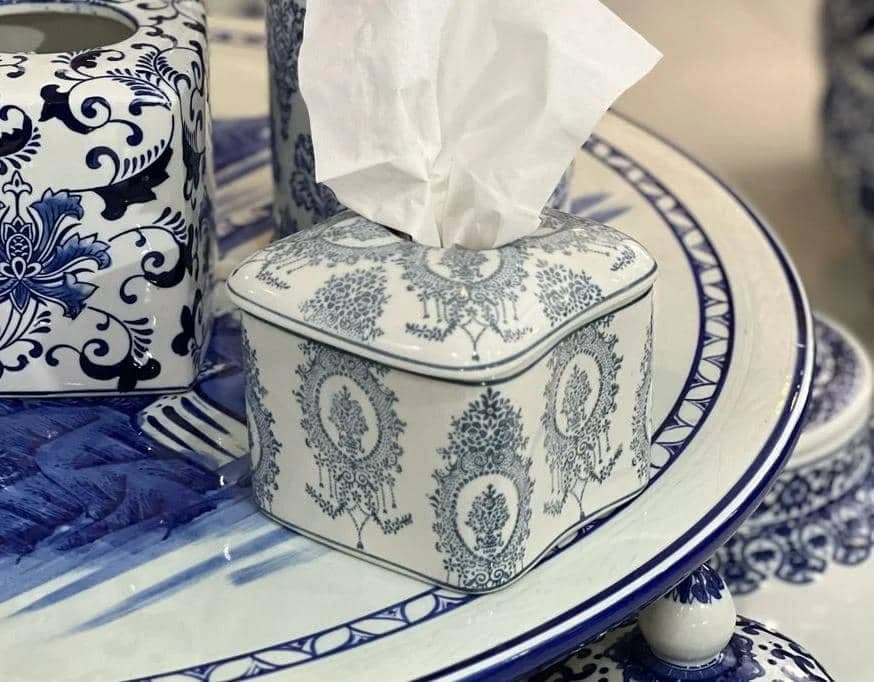جا دستمال کاغذی مکعبی چینی نقش داماس و لوتوس — تصویر ۵